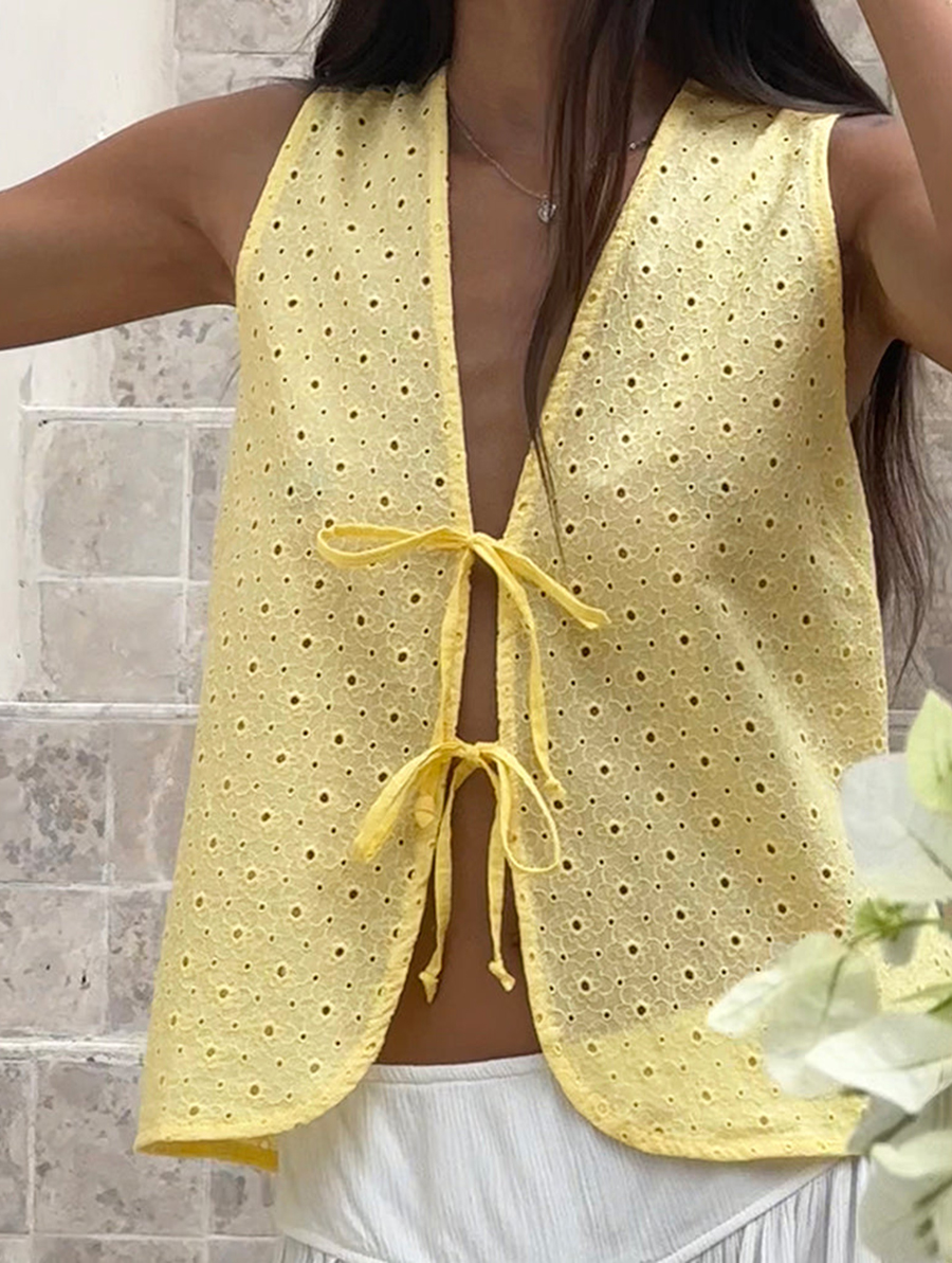 Broderie Yellow Kayve Tie Front Top