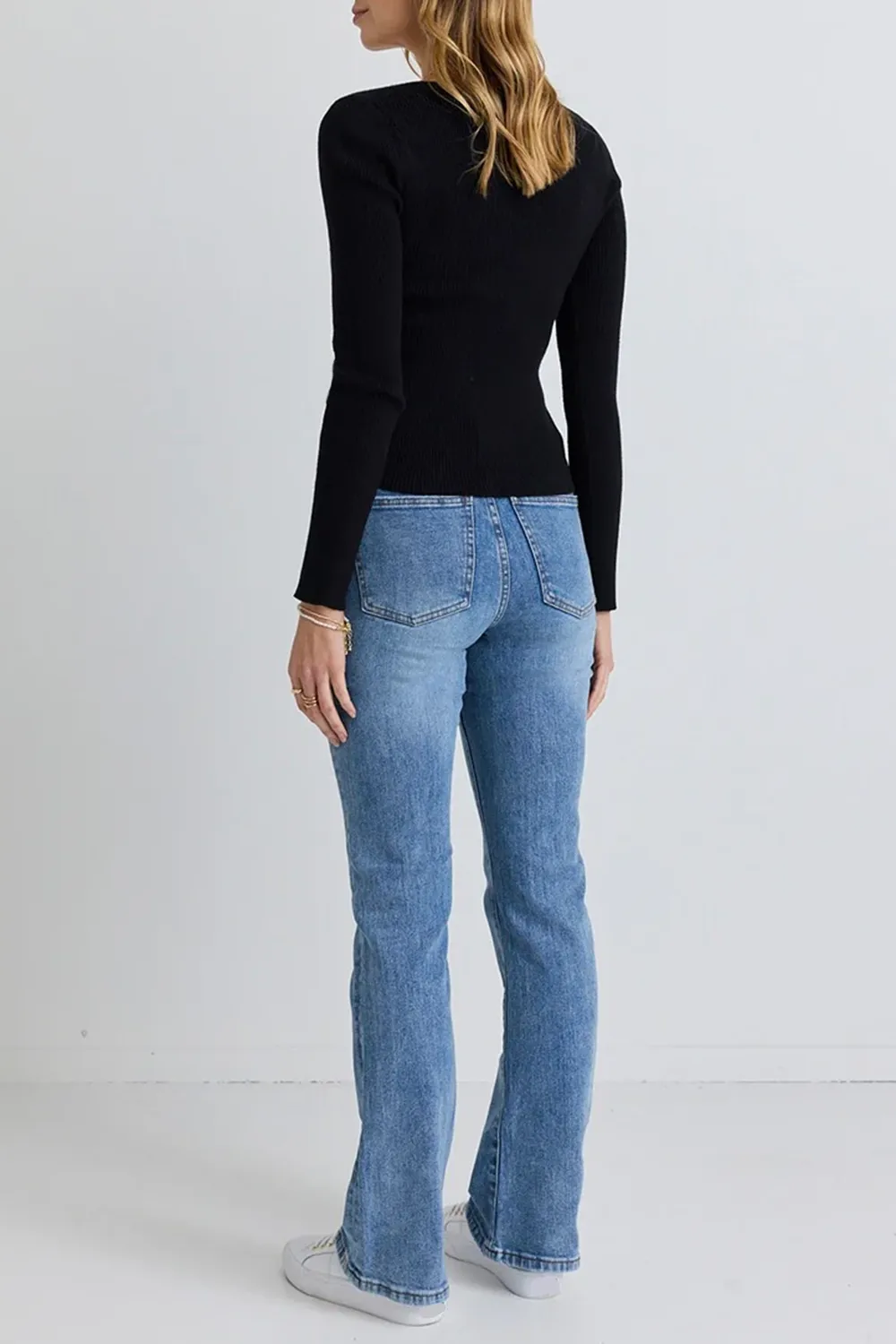 Rift Black LS Slash Neck Rib Knit Top