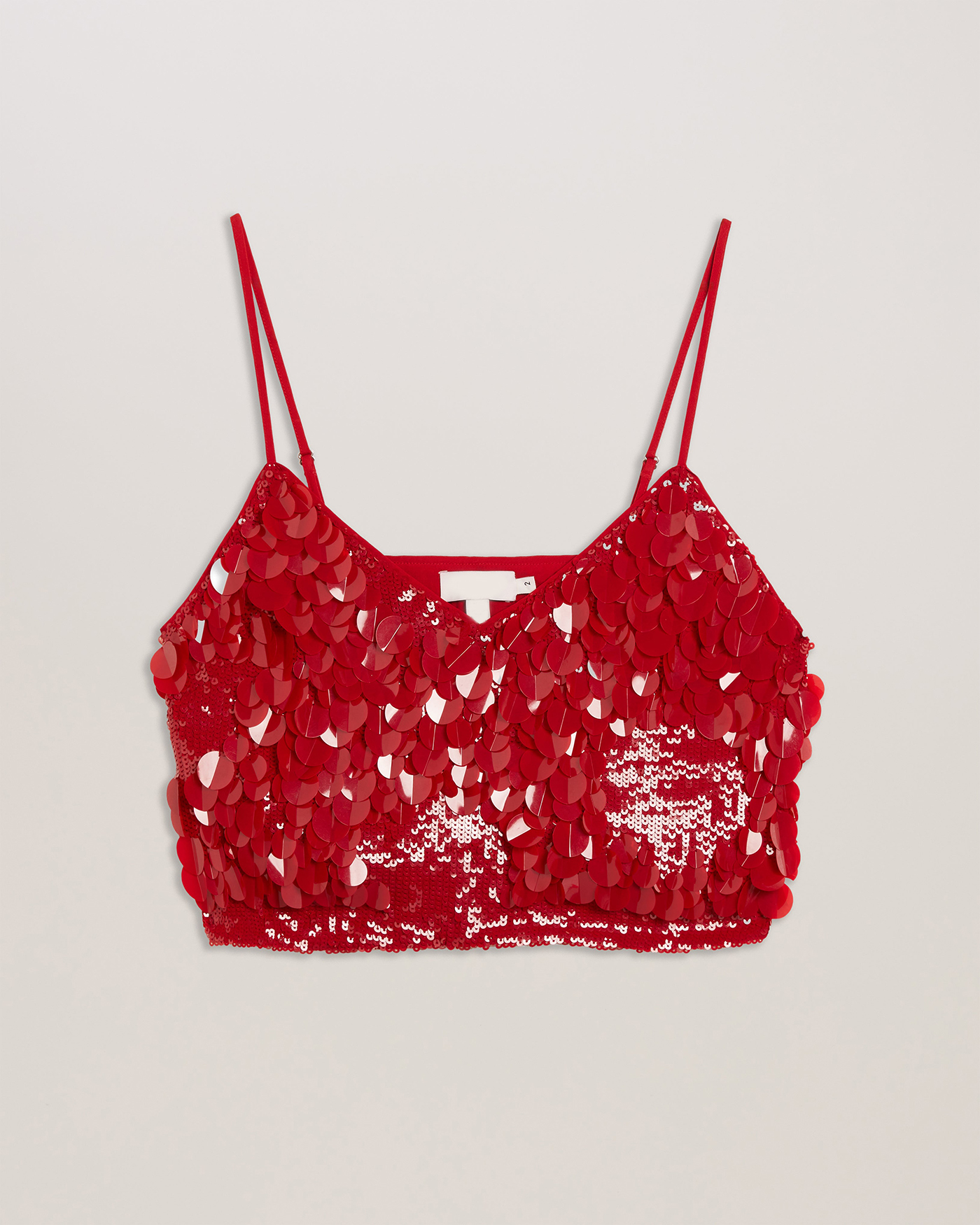 Jalenda Mixed Sequin Cropped Cami Top Red