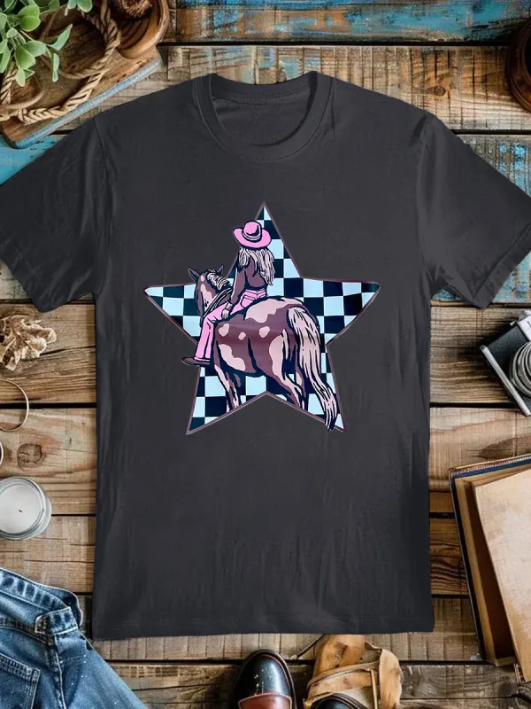 Western Cowgirl Checkered Tee