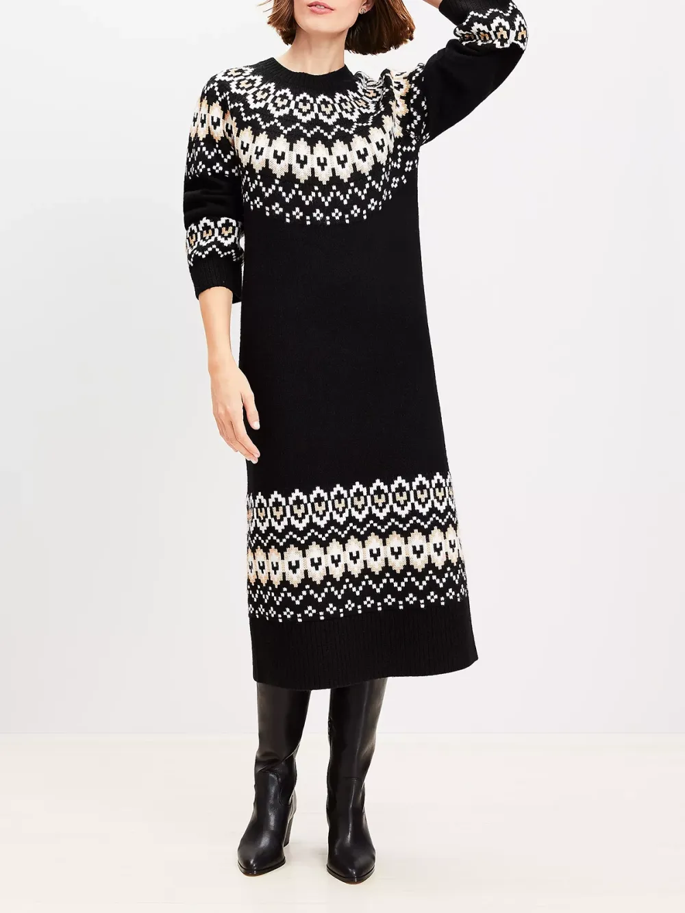 Fair Isle Relaxed Midi Sweater Dress