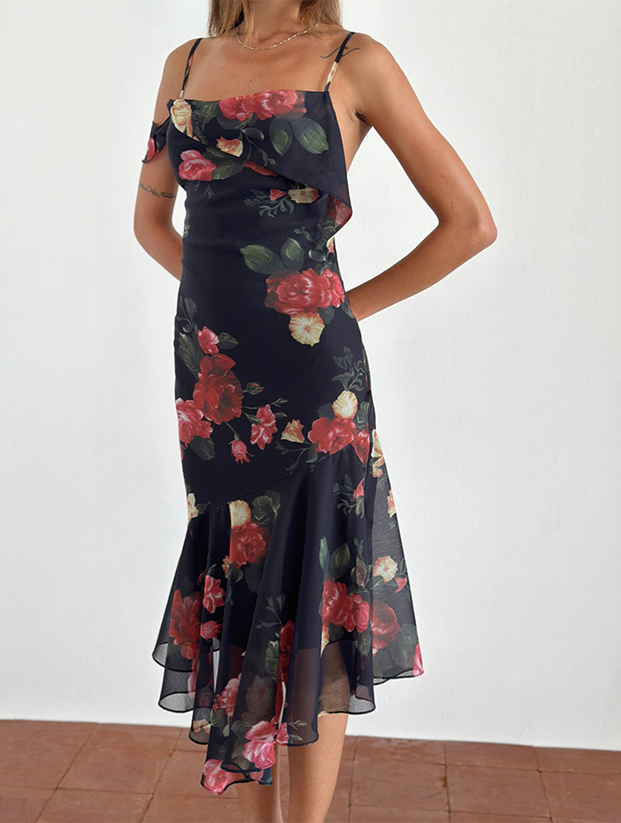 Dansya Midi Dress In Renaissance Rose Black