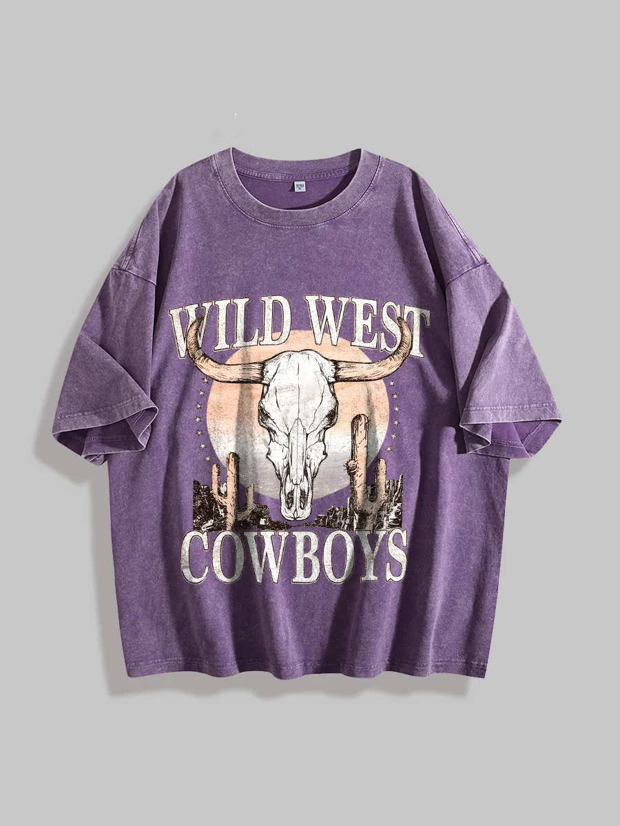 Distressed Wild West Cowboys Print Tee – Retro Western Style