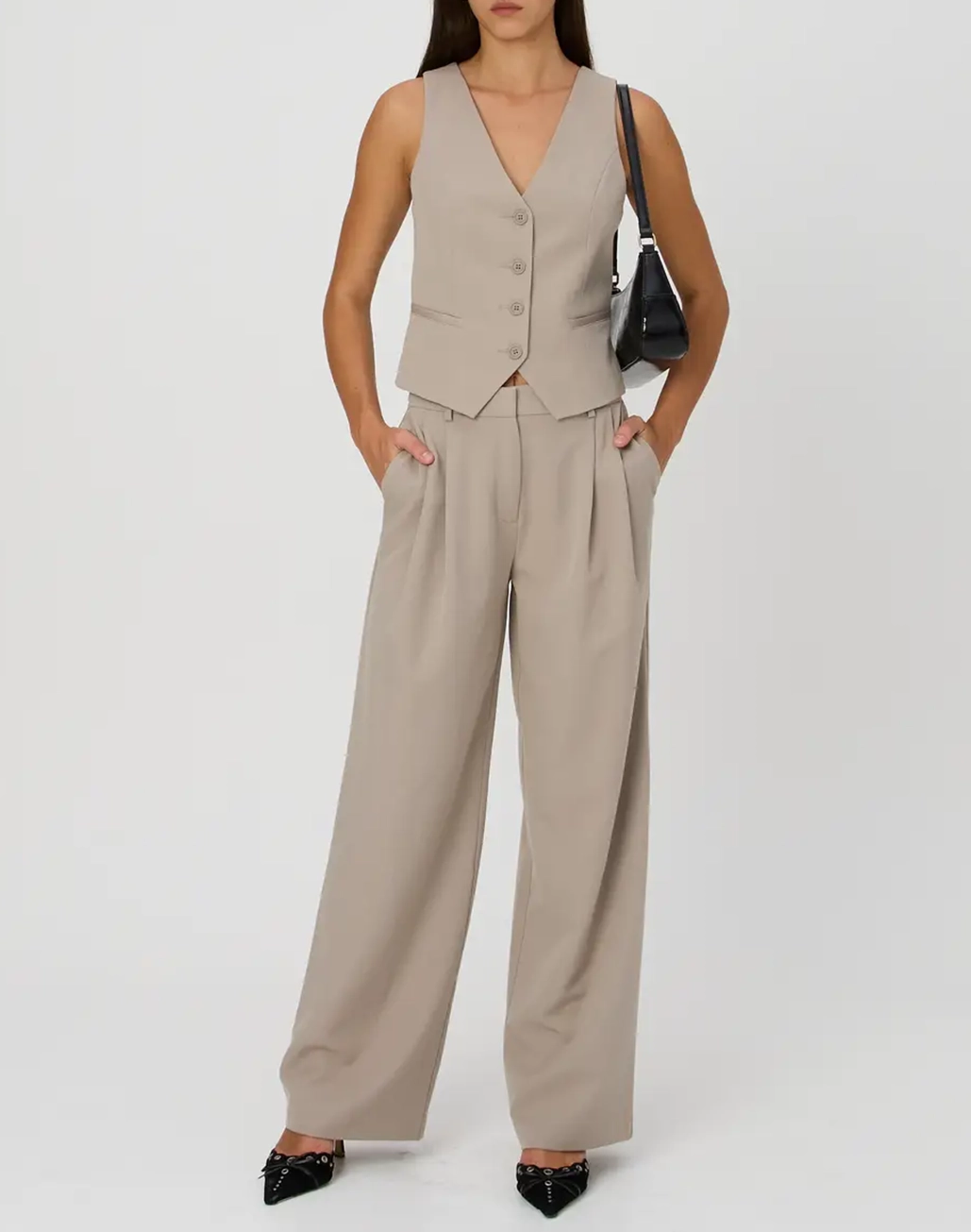 High Rise Wide Leg Tailored Pant