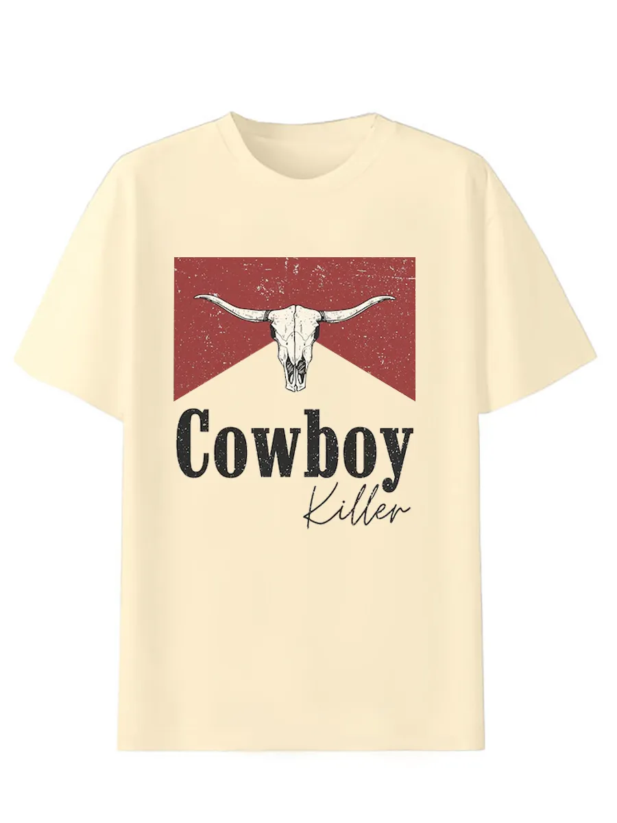 Retro Bull Skull Pattern T-shirt