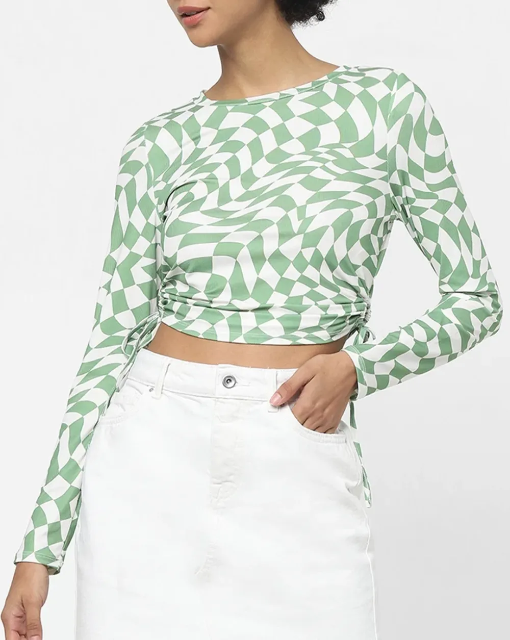 Green Abstract Print Crop Top