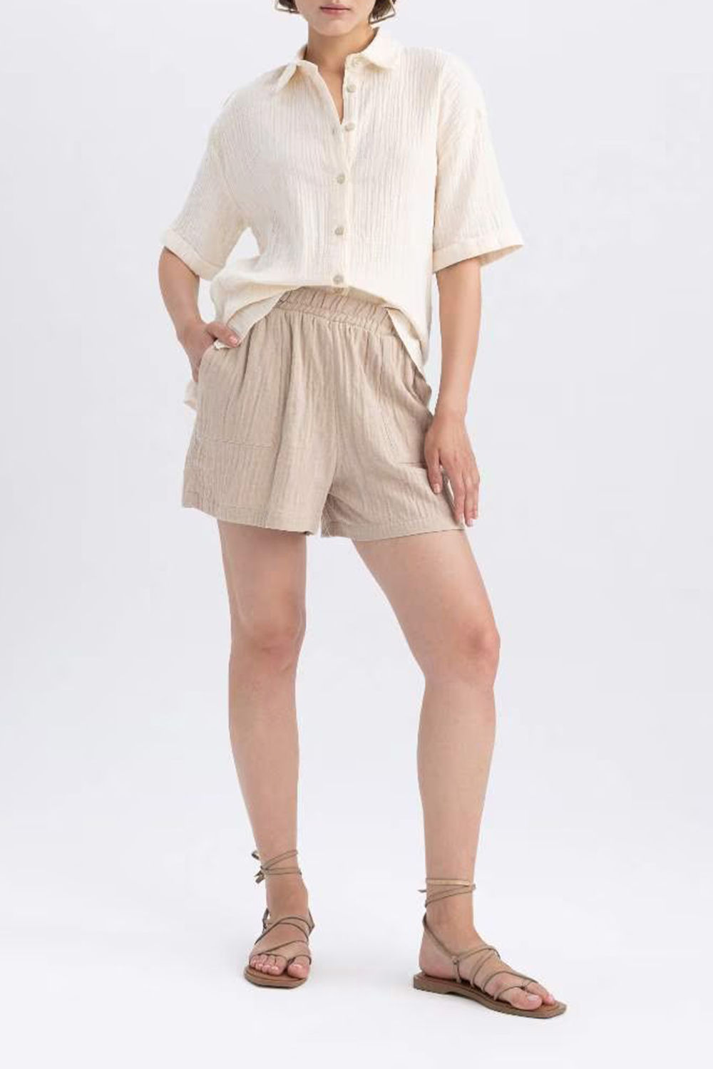 Regular Fit Muslin Normal Waist Shorts