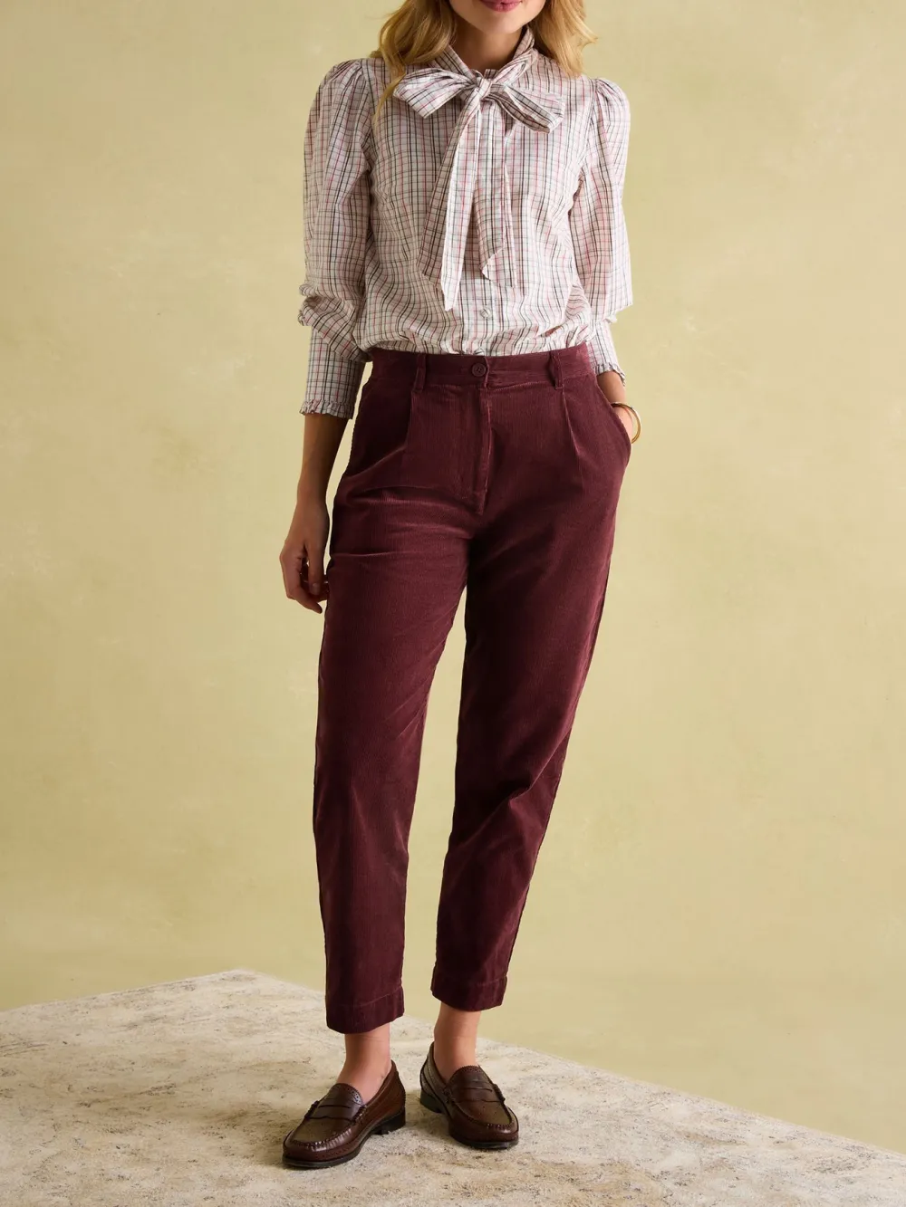 Cotton Calla Burgundy Corduroy Tapered Trousers