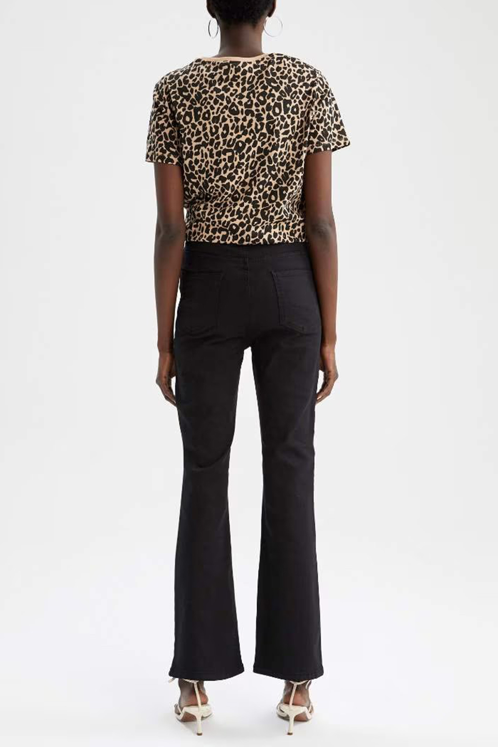 High Waist Flared Gabardine Trousers