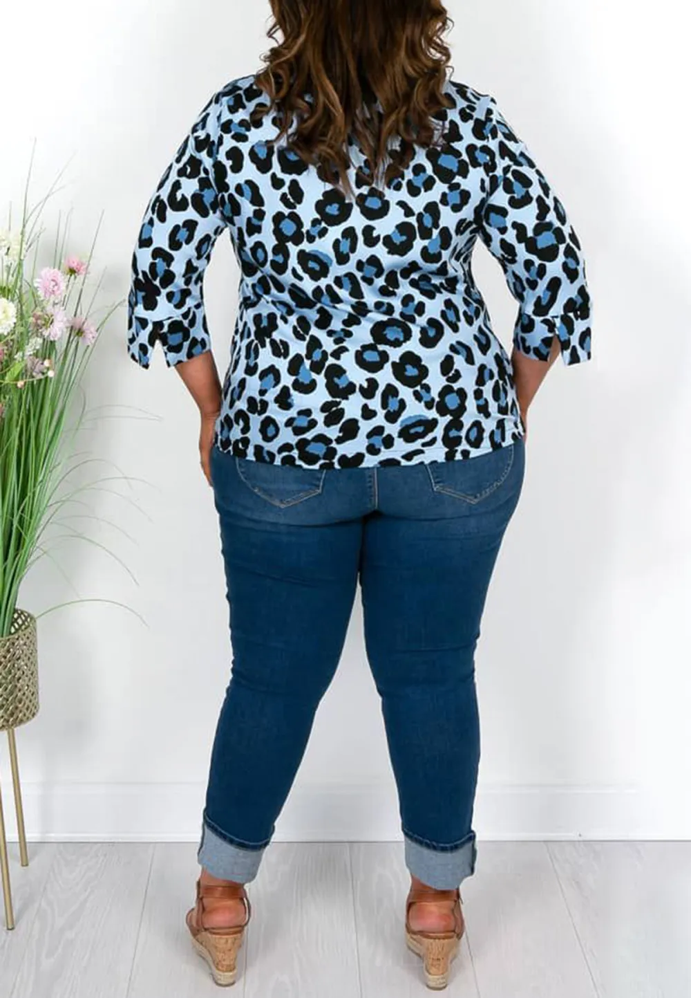 Blue and Navy Animal Print Top