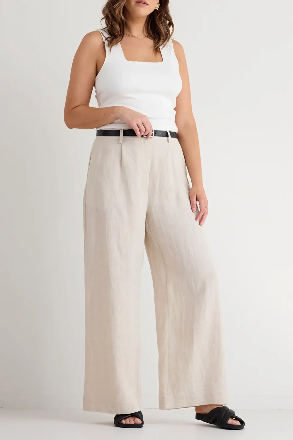 Island Natural Linen Pleat Front Wide Leg Pant