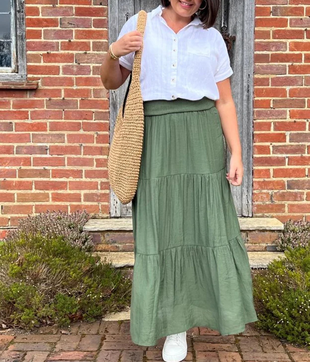 Khaki Tiered Maxi Skirt