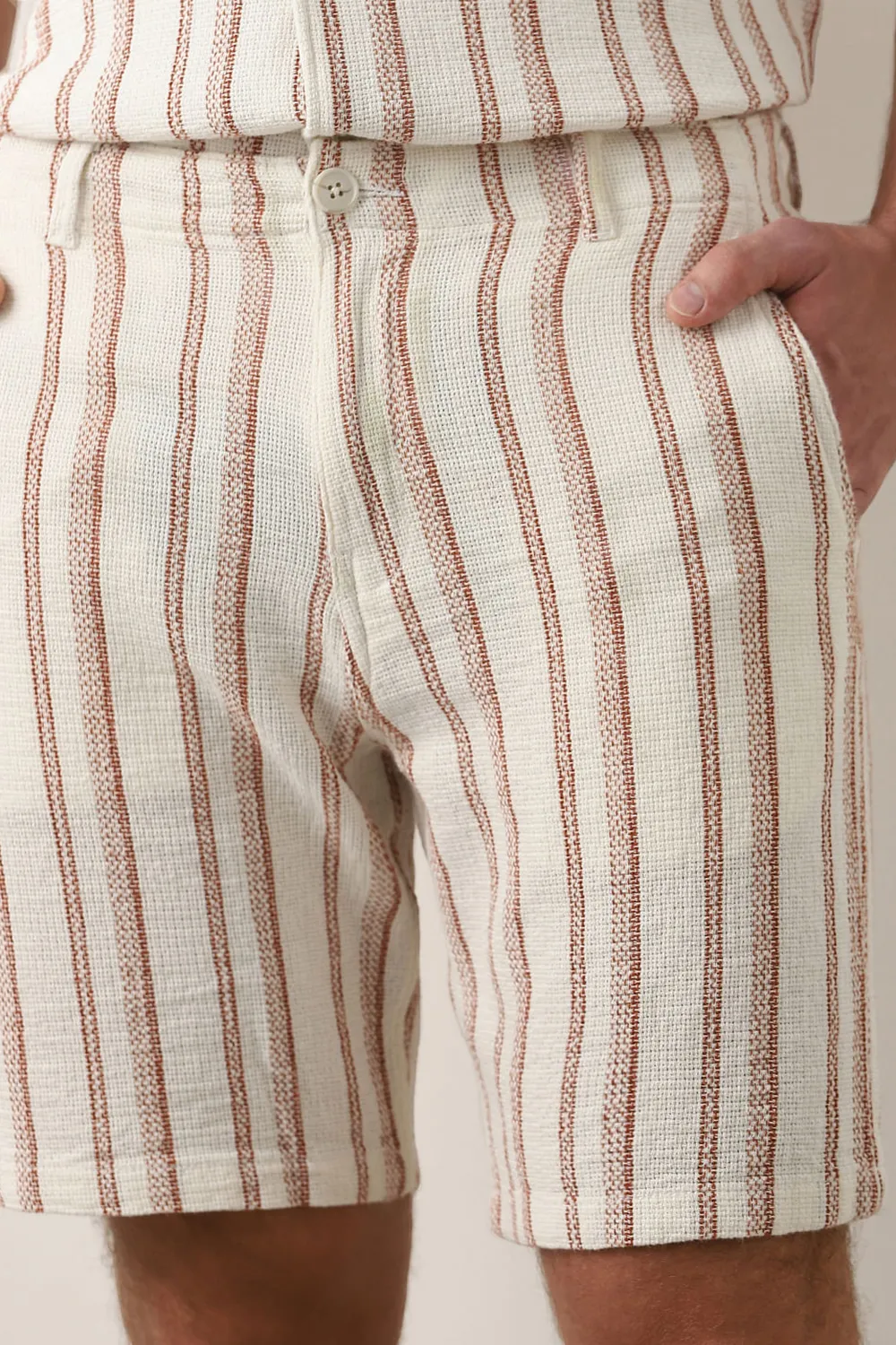 Beige Striped Co-ord Set Shorts