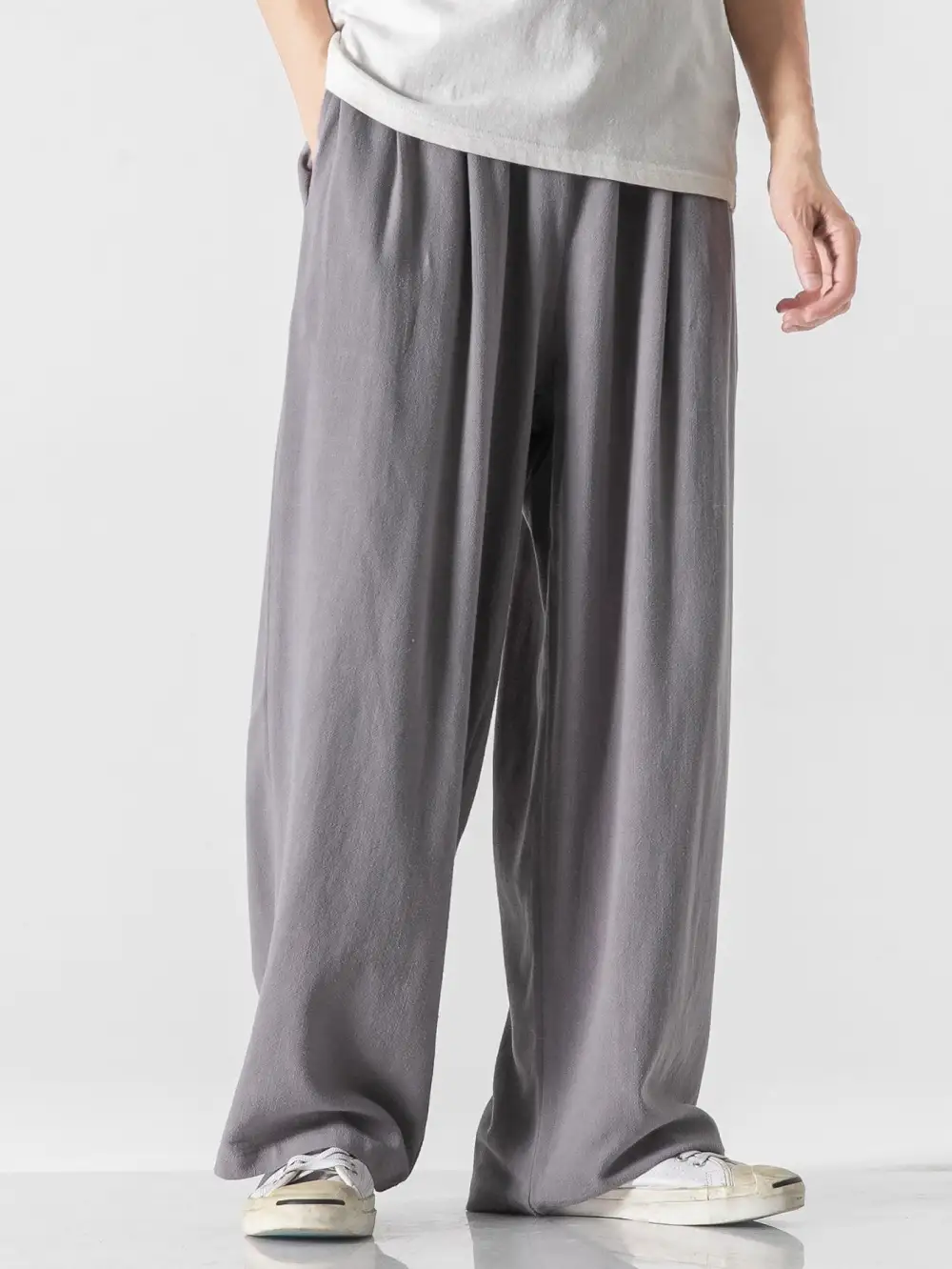 Linen And Cotton Blend Relax Fit Wide Leg Pants