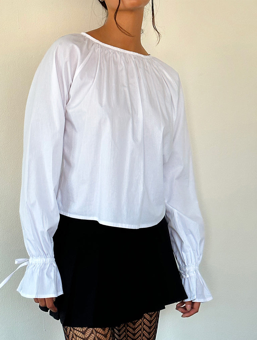 Bulila Tie Sleeve Blouse In White Poplin