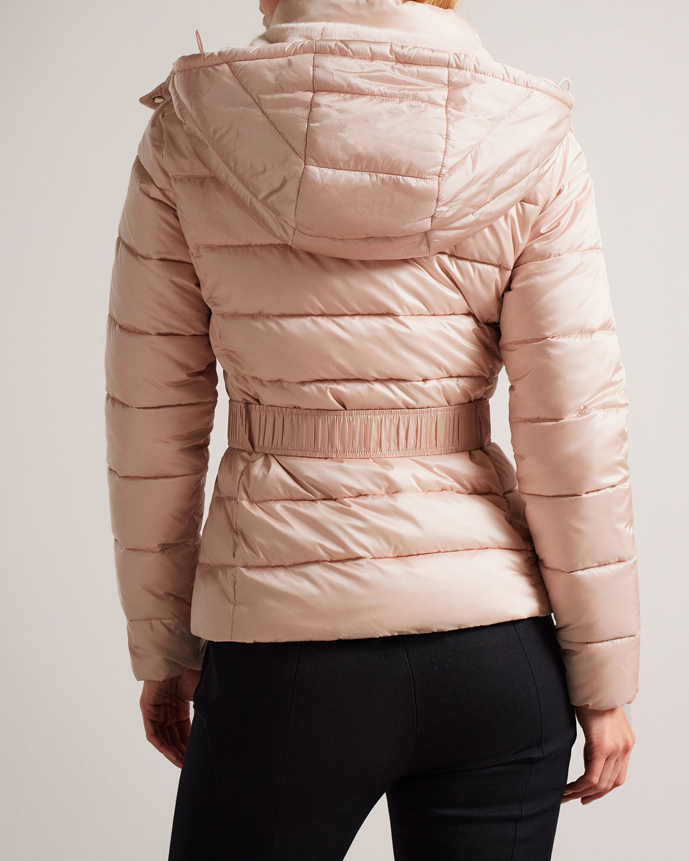 Abbiiee Belted Padded Coat With Detachable Hood Dusky-Pink