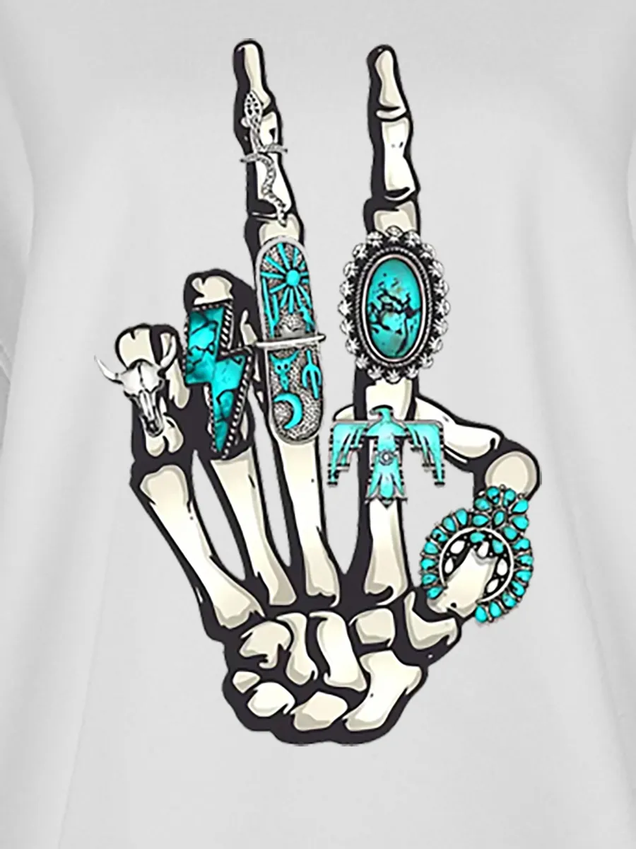 Wild West, Skeleton Palm Printed Round Neck Sweatshirt