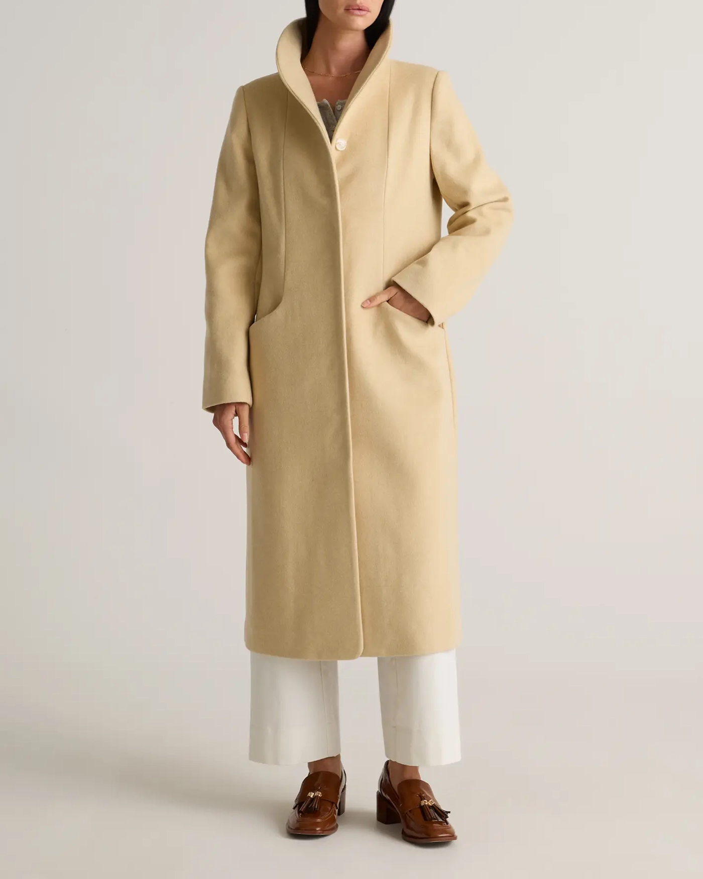 Stylish Shawl Collar Wool Long Cocoon Coat