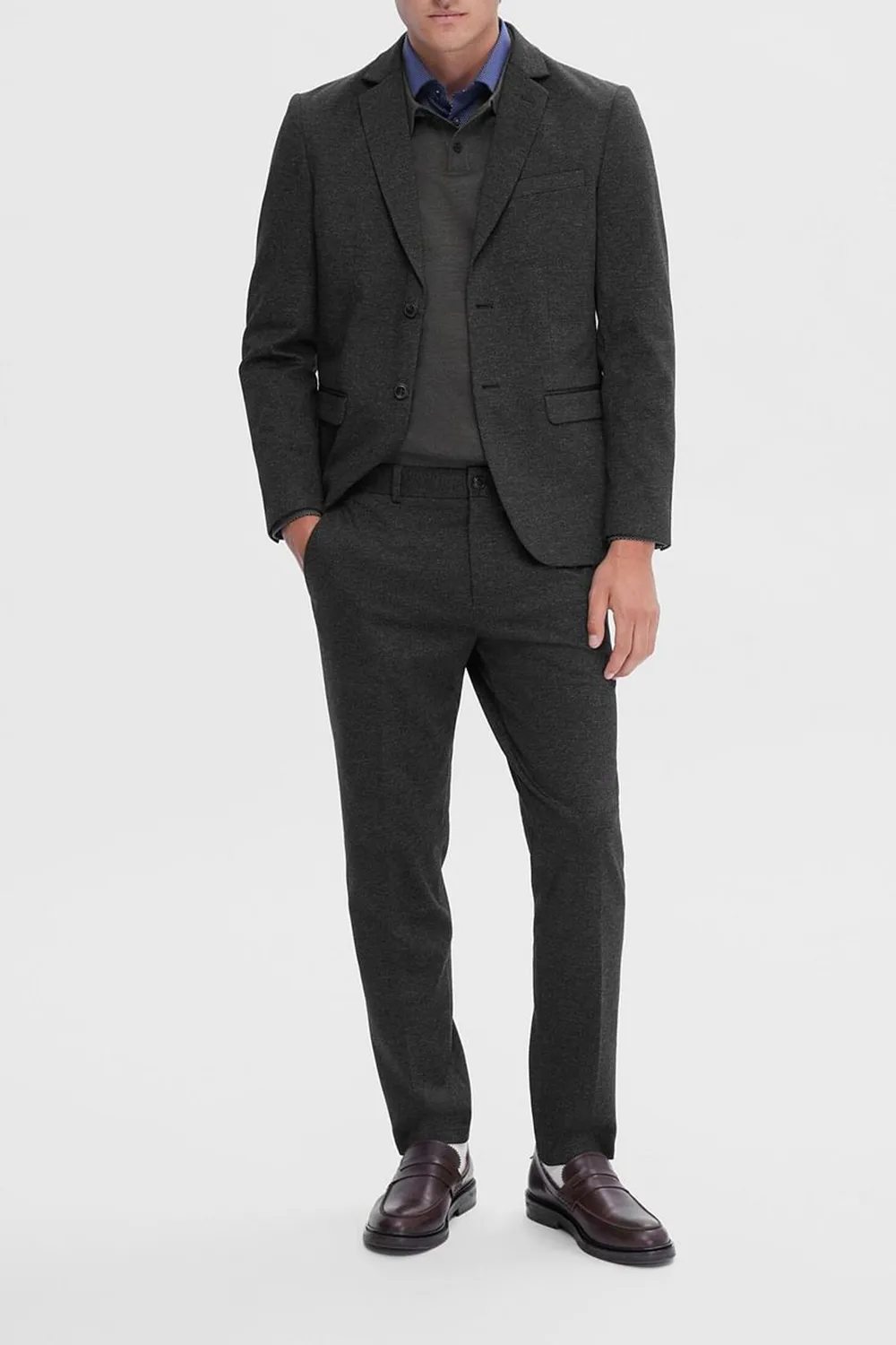 Dark Green Woven Slim Suit-Set Blazer