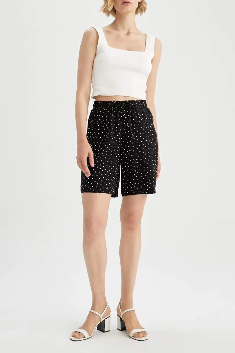 Dot Patterned Pocket Relax Fit Bermuda Shorts