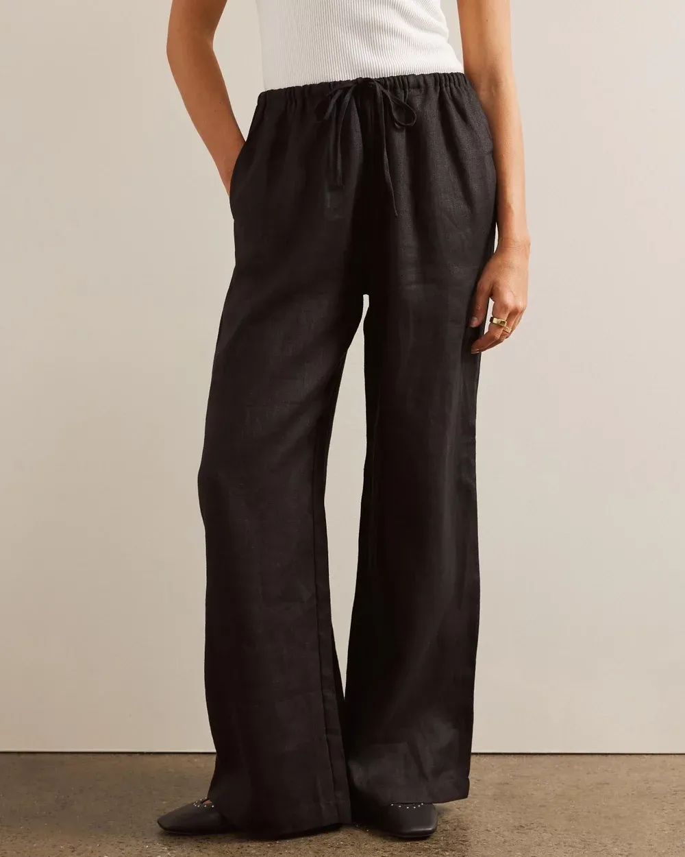 Drawstring Waist Relaxed Linen Pants