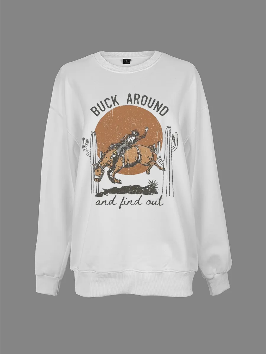 Wild West, Cowboy Knight Printed Round Neck Sweatshirt