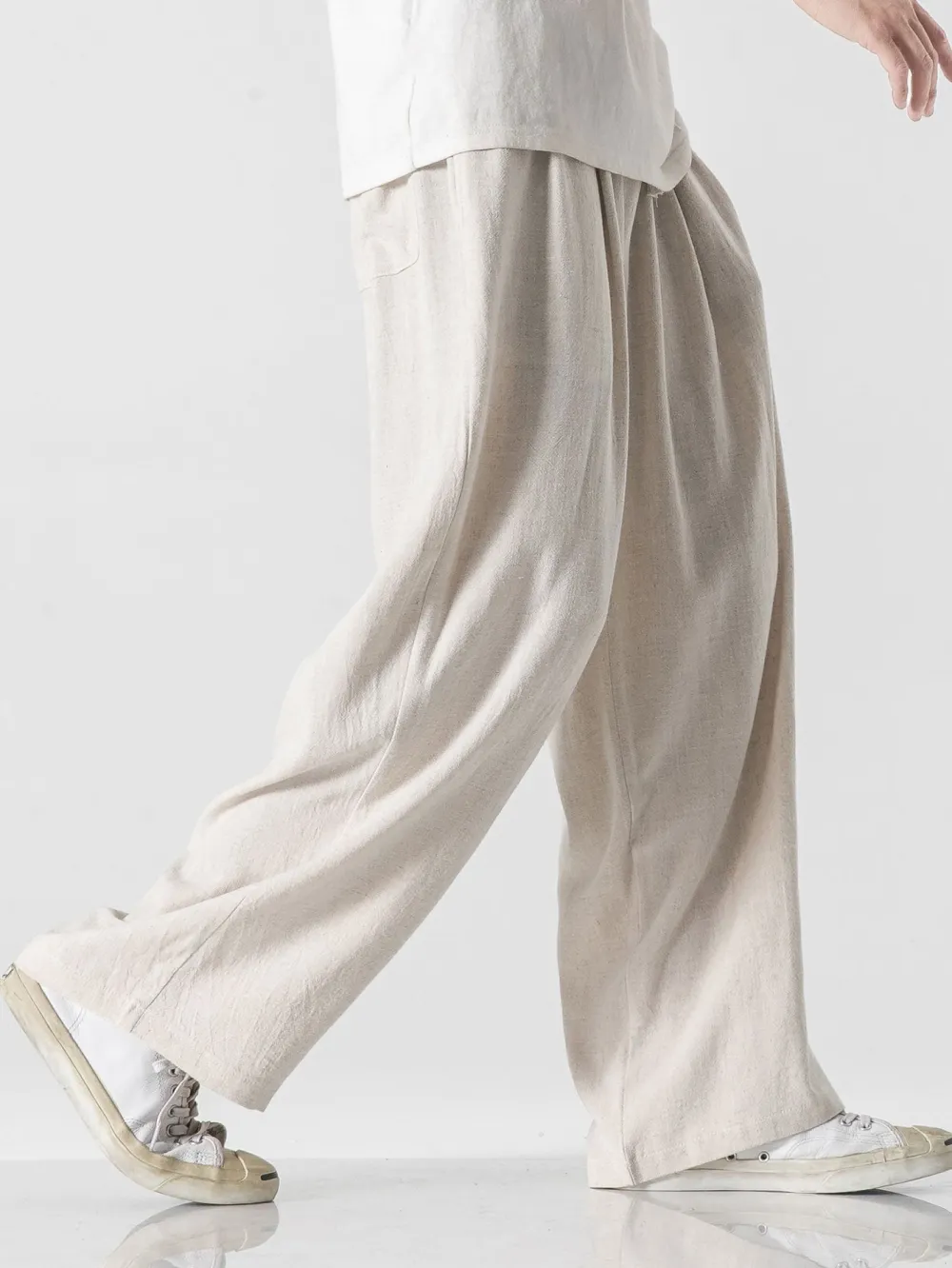 Linen And Cotton Blend Relax Fit Wide Leg Pants