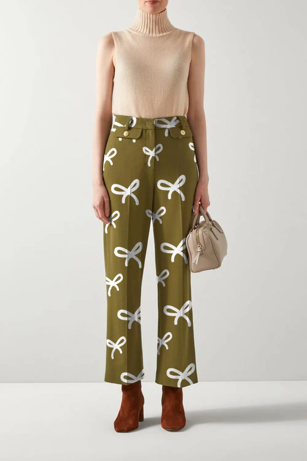 Olive Tailored Crop Wide Trouser