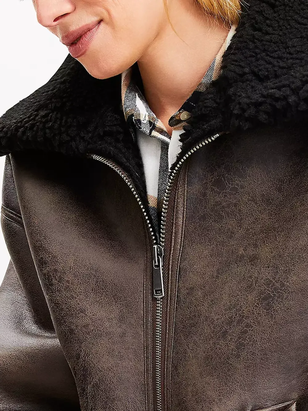 Crackle Faux Suede Sherpa Aviator Jacket