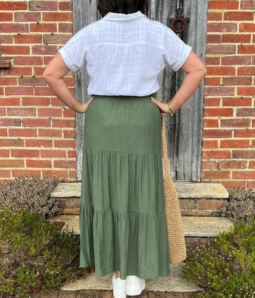 Khaki Tiered Maxi Skirt