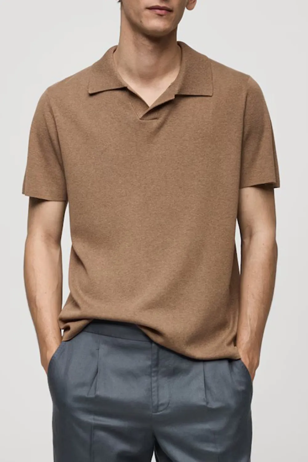 Cable Knit Collar Polo Shirt