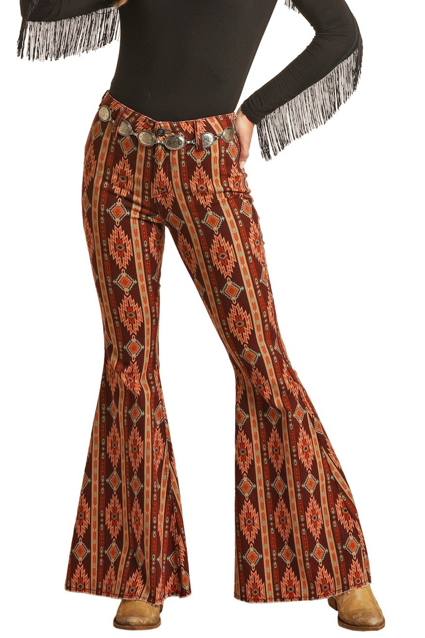 Women's vintage geometric print jeans flared pants