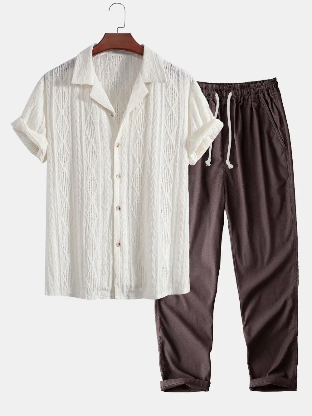 Geometric Jacquard Cuban Shirt & Straight Leg Linen Pants