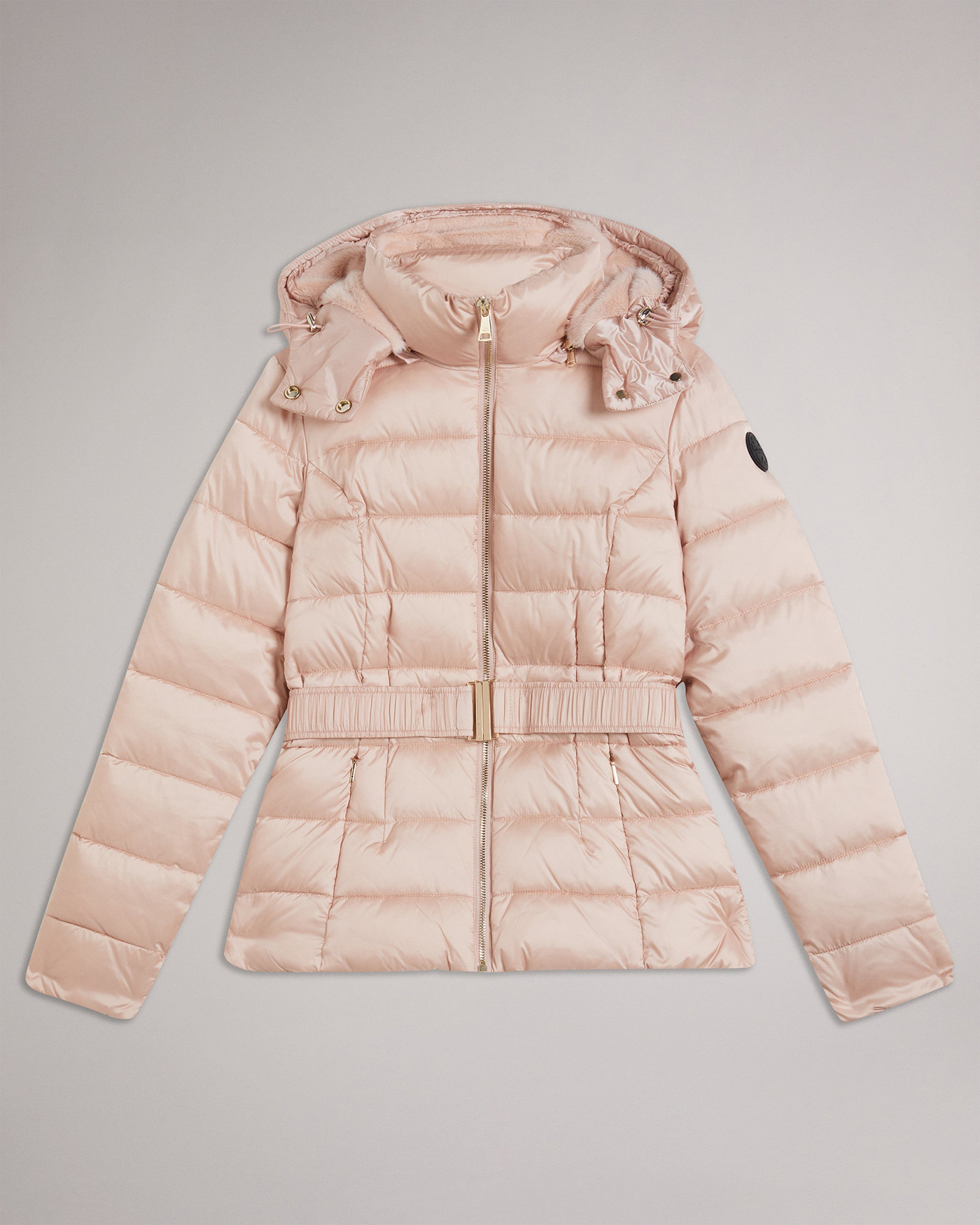 Abbiiee Belted Padded Coat With Detachable Hood Dusky-Pink