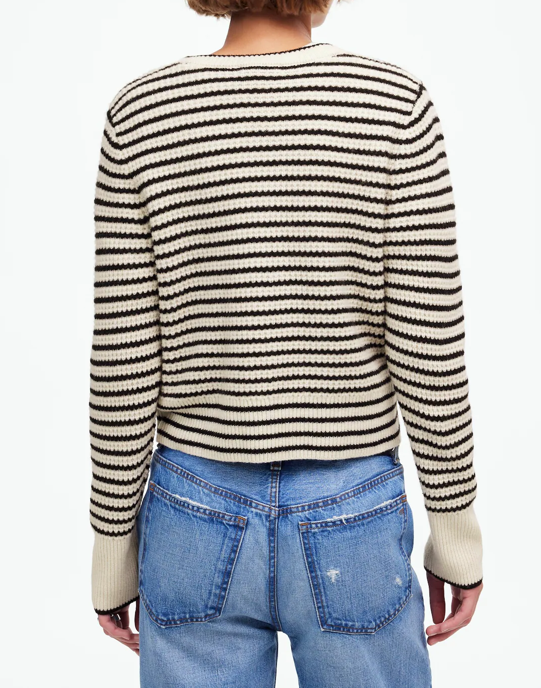 Waffle-Knit Wool Cardigan in Stripe