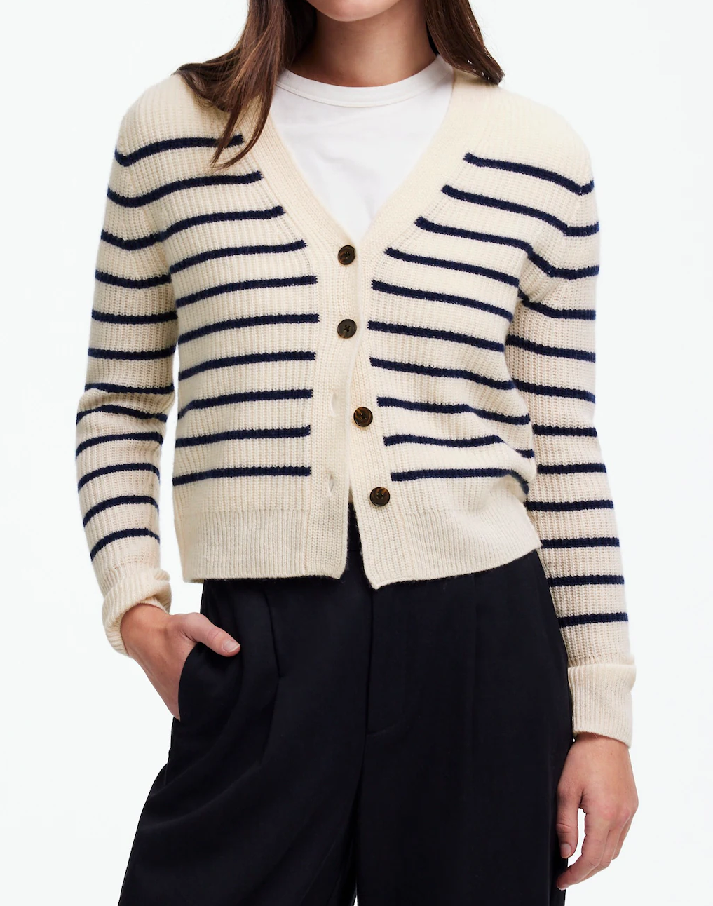 V-Neck Cardigan in Stripe