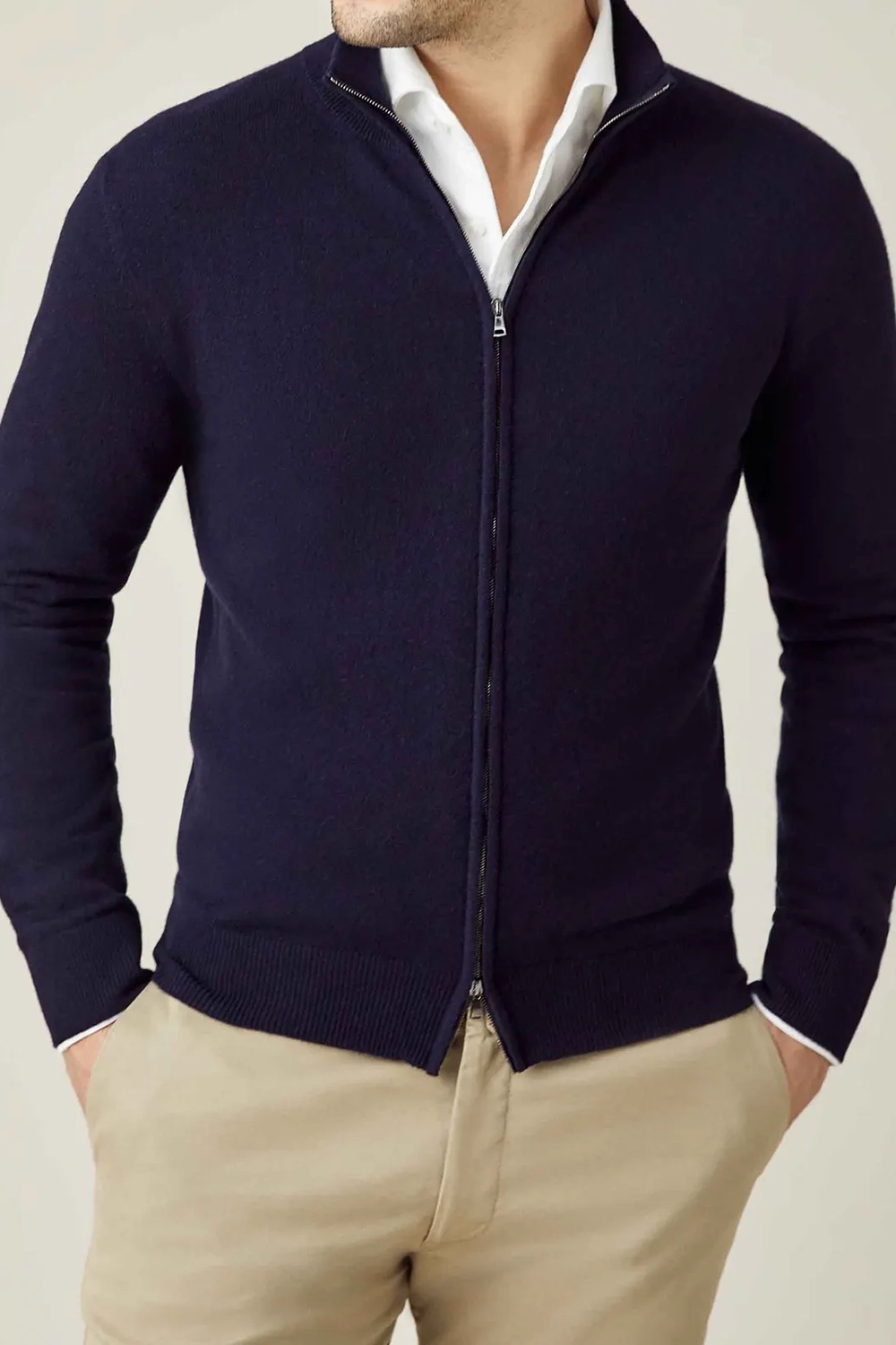 Ribbed Funnel Collar Cardigan