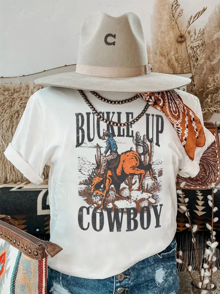 wild west, buckle up cowboy T-shirt