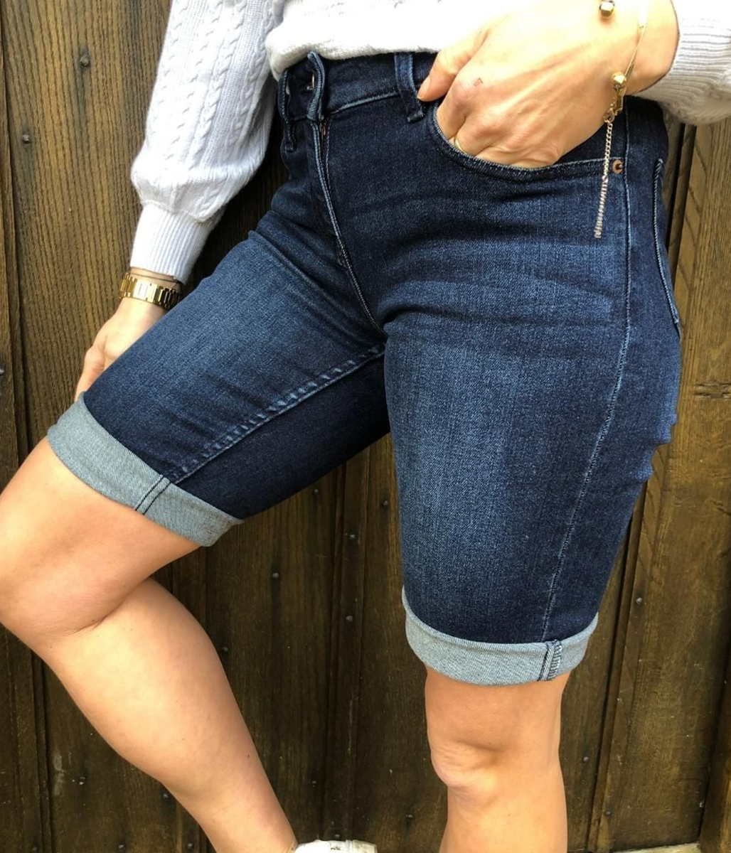 Dark Denim Knee Length Shorts