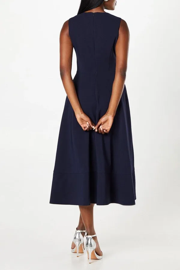 Twist Front Wrap Skirt Crepe Midi Dress