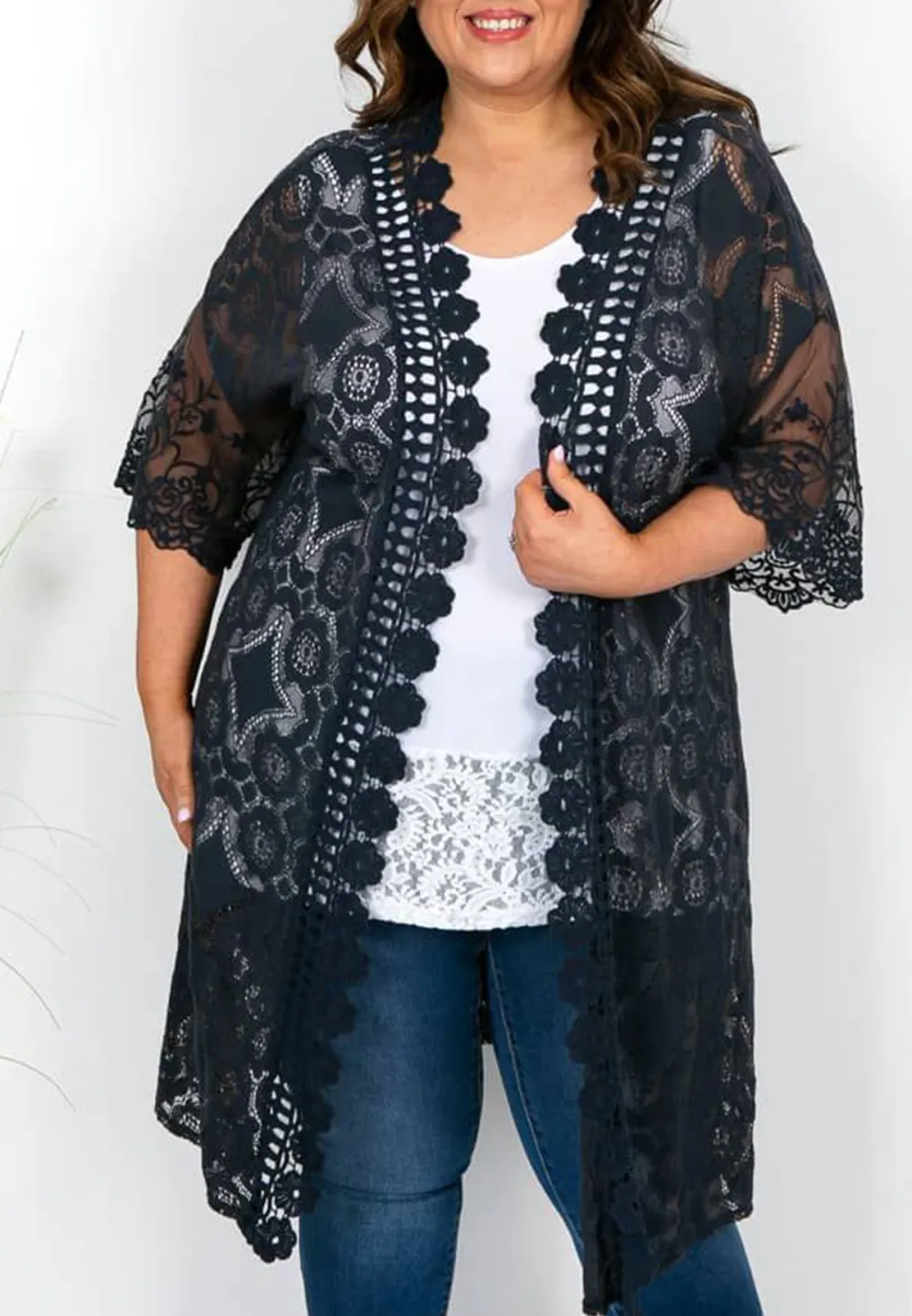 Navy Lace Kimono