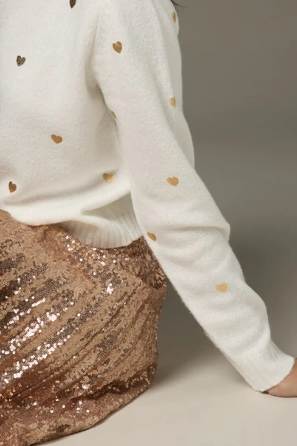 Jennifer Gold Heart Embellished Pullover Sweater