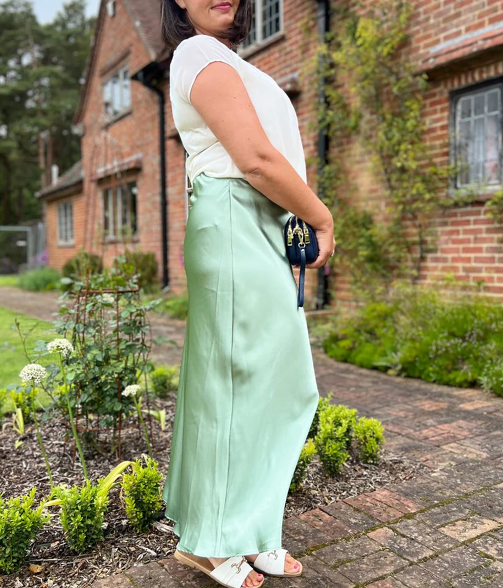 Sage Green Satin Maxi Skirt