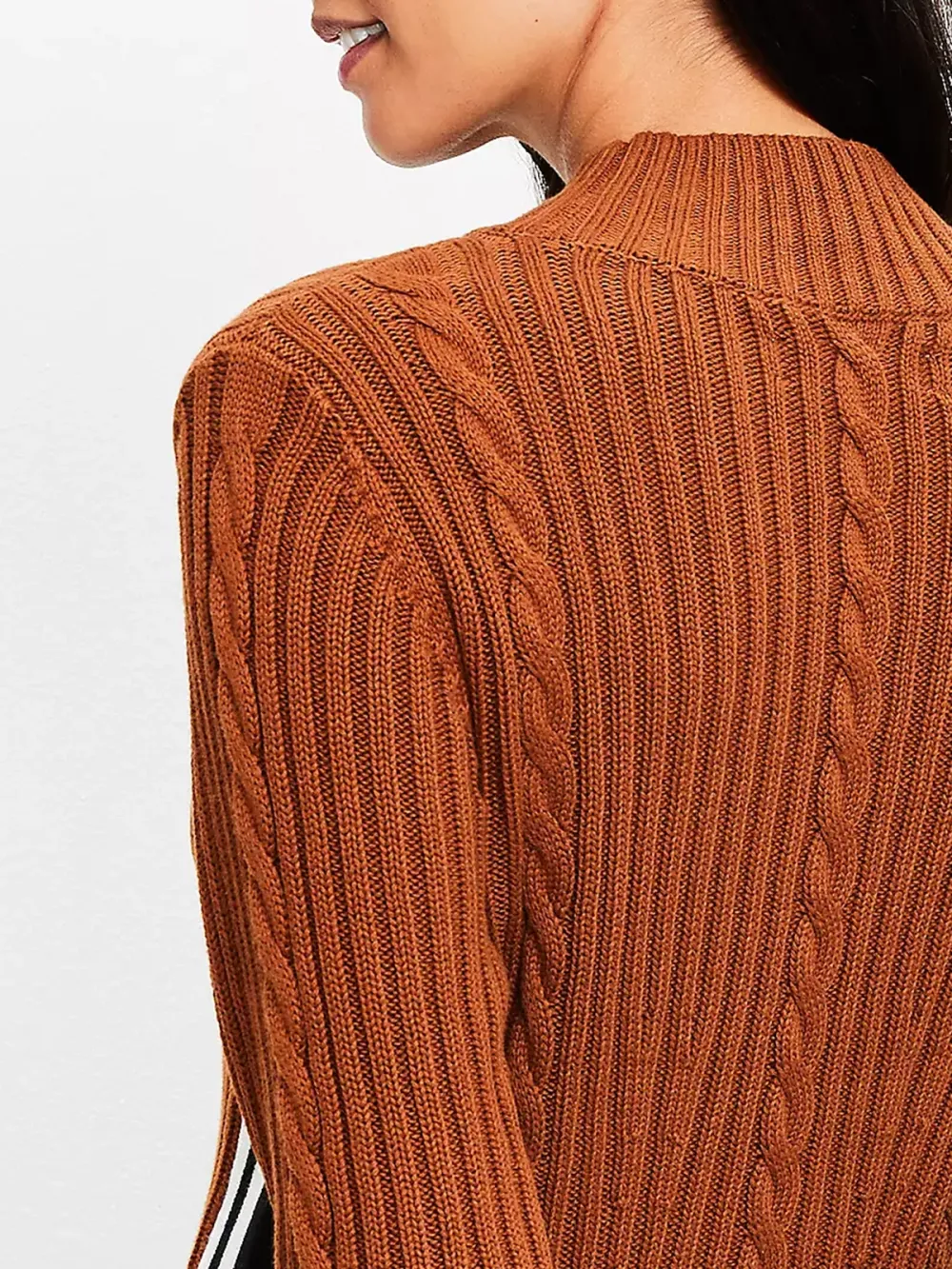 Side Striped Cable Mock Neck Sweater