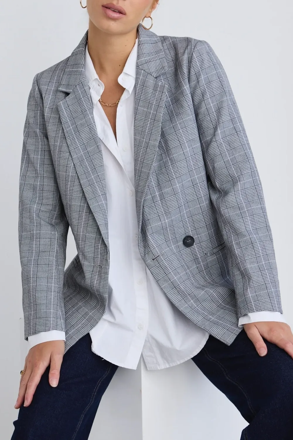 Mason Light Grey Check Boyfriend Blazer