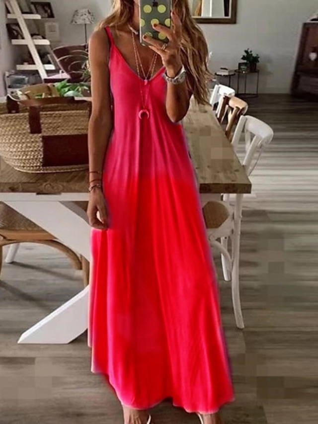 Women's Casual Dress Slip Dress Boho Dress Long Dress Maxi Dress Purple Pink Yellow Sleeveless Color Gradient Slim Fall Spring Summer V Neck Basic Daily Vacation Summer Dress 2023 S M L XL XXL 3XL