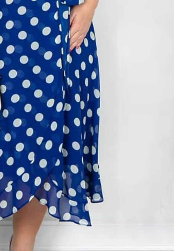 Royal Polka Dot Faux Wrap Dress