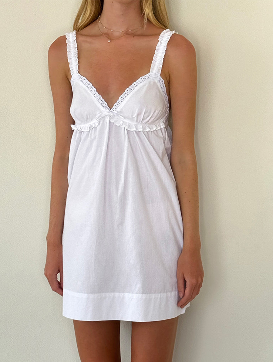 Melda Tea Mini Dress In Poplin White