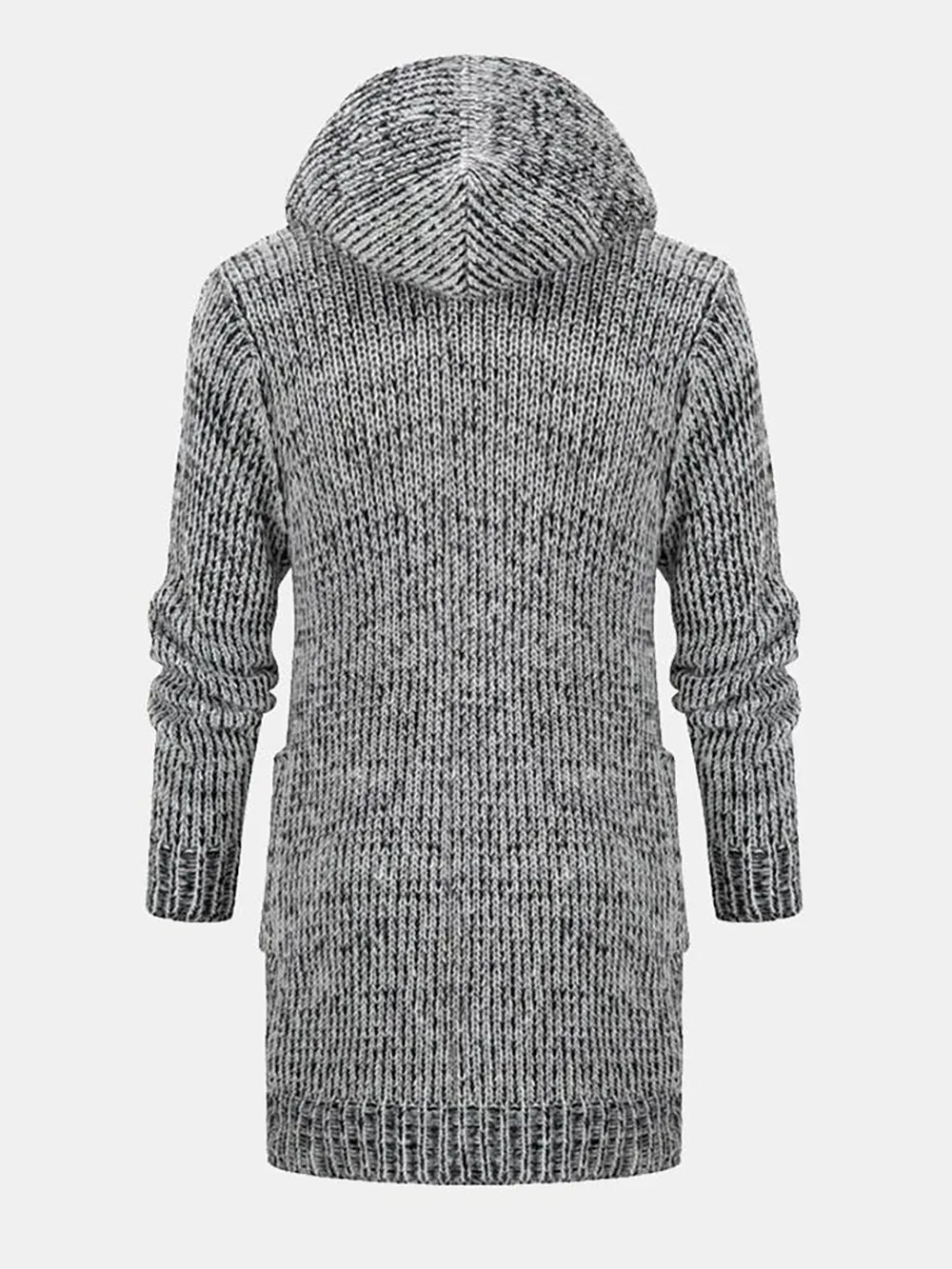 Long Line Horn Buckle Hooded Knitted Cardigan