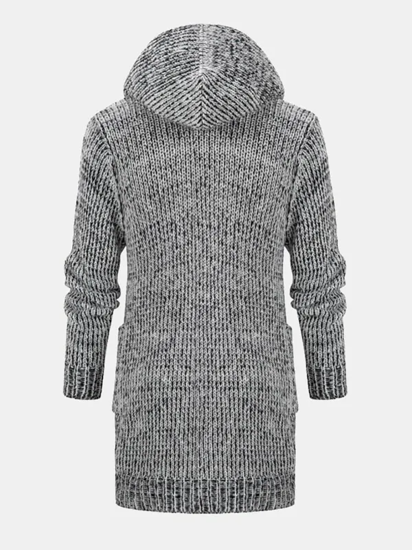 Long Line Horn Buckle Hooded Knitted Cardigan